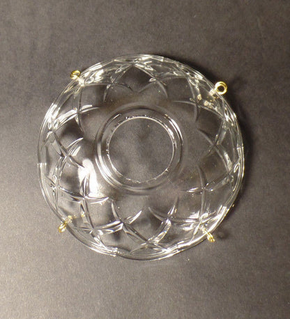 3 3/8" Pressed Glass Round Lamp Prism Chandelier Bobeche w/ 4 Brass Pins #BB925