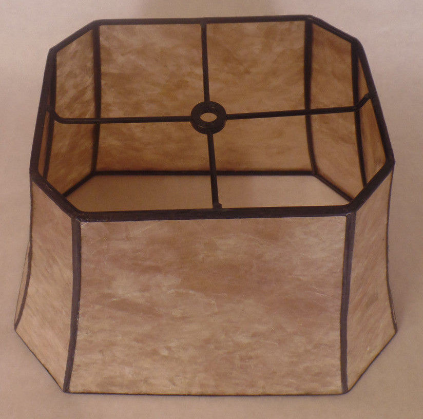 New Rectangle Mica Lamp Shade Parchment Color Cut Corner Copper Foil Frame 707N