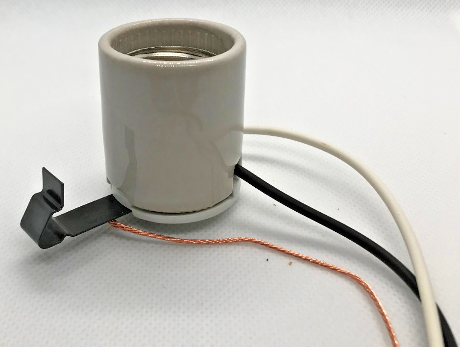 New Glazed Porcelain Snap-In Socket, Medium Base 12" Wire Leads & Ground Wire