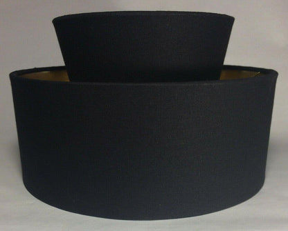 New Black Mid Century Two Tier Hardback Lamp Shade, Bulb Clip, Fine Linen HS690N - Stone Door Lamps