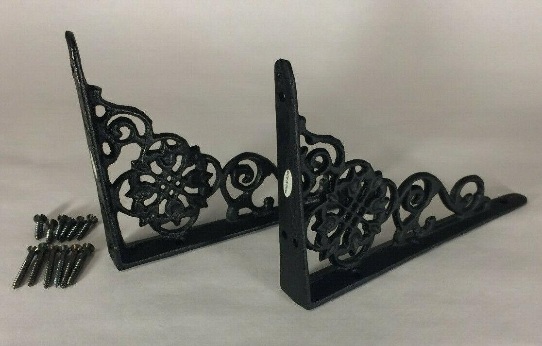One Pair of New Pennsylvania Dutch Motif Cast Iron Shelf Brackets 6.5" Long #621 - Stone Door Lamps