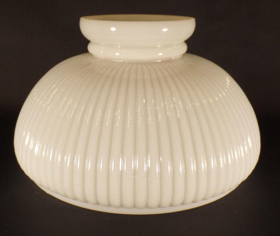 New 10" Opal White Milk Glass Ribbed Student Lamp Shade, Low Top, USA Made SH005 - Stone Door Lamps