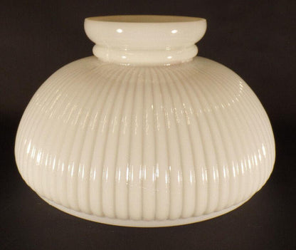 New 10" Opal White Milk Glass Ribbed Student Lamp Shade, Low Top, USA Made SH005 - Stone Door Lamps