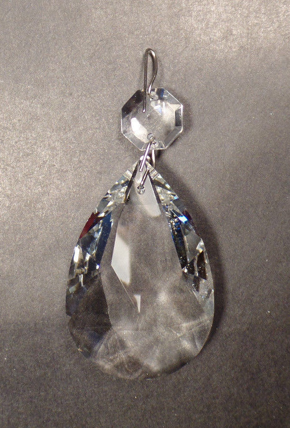 1 1/8" (28mm)Clear Glass Crystal Pendalogue Prism w/ Chrome Pins Chandelier Lamp