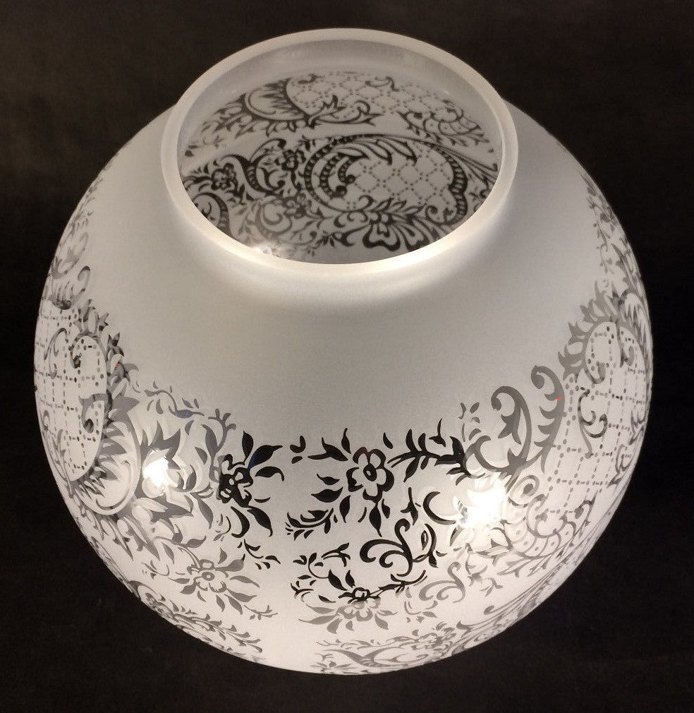 8" Venicia Satin Etched Floral Scene Gas Oil Ball Lamp Shade - 4" fitter  PS503i
