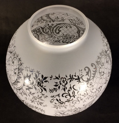 8" Venicia Satin Etched Floral Scene Gas Oil Ball Lamp Shade - 4" fitter  PS503i