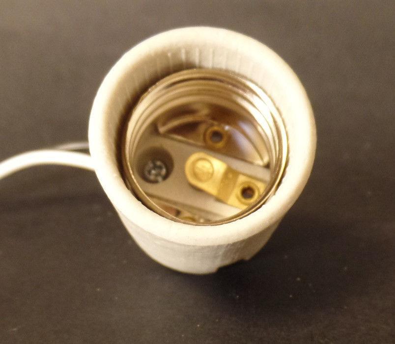 New Keyless Medium Base E26 Porcelain Socket With 18" Lead Wires And Hickey #716 - Stone Door Lamps