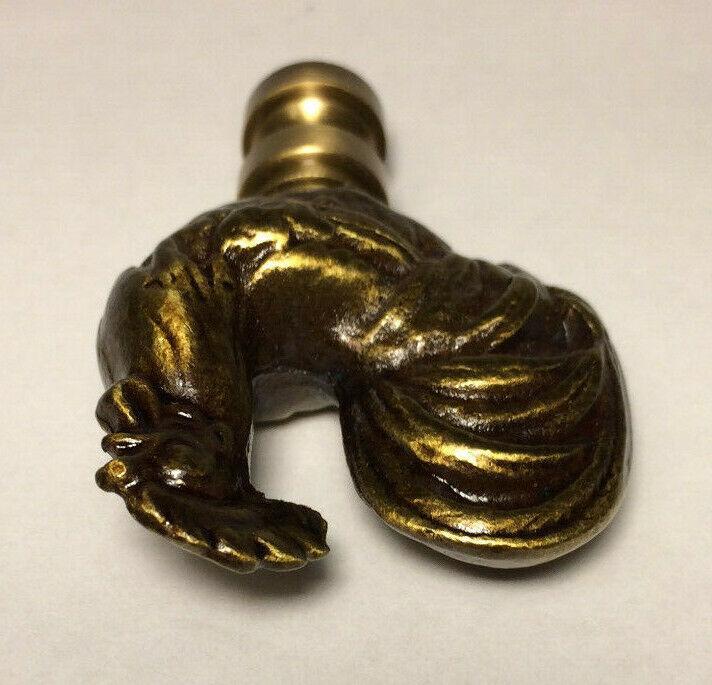 New 2 1/2" Rooster Cast Metal Lamp Harp Finial w/ Antique Brass Finish, #LF063A - Stone Door Lamps
