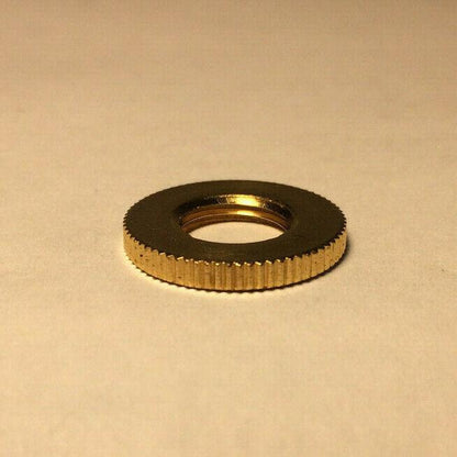 New Burnished & Lacquered Brass Knurled Locknut, 1/8F Threads, 3/4" O.D. #LN720 - Stone Door Lamps
