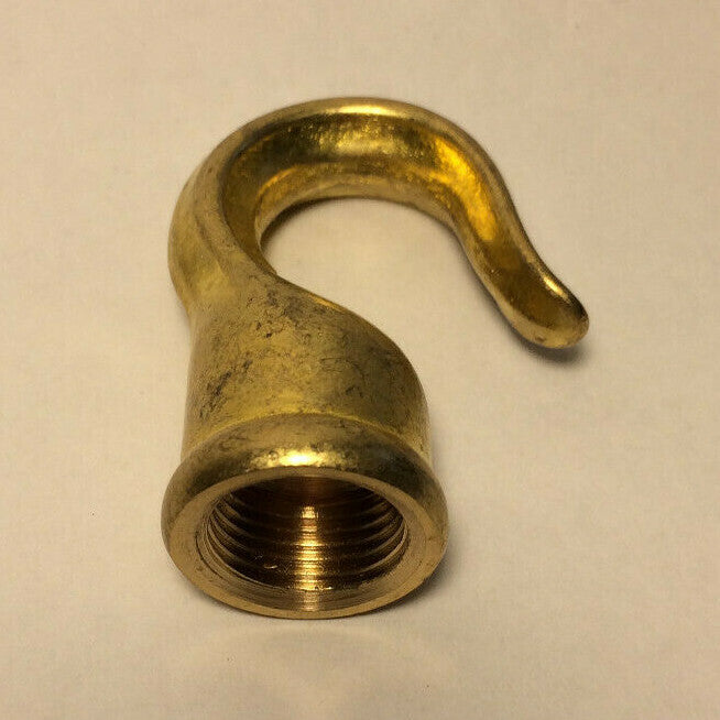 New 2" Unfinished Heavy Cast Brass Lamp Hook With Wire Way, 3/8F Tap #BH844U