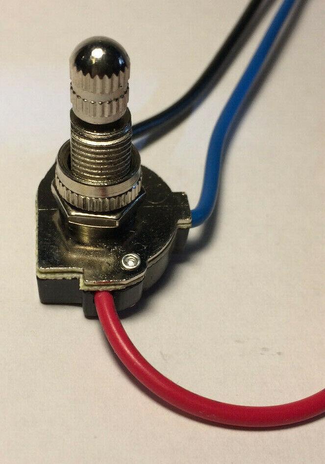 New 3 - Way Nickel Rotary Switch, 2 Circuit, 5/8" Shank, 6" Long Wire Leads RS408N - Stone Door Lamps