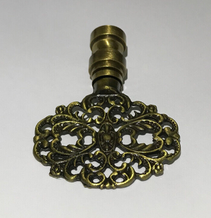 New 2 3/8" Solid Brass Die Cast Rosette Lamp Finial, 1/4-27 Antique Brass Finish