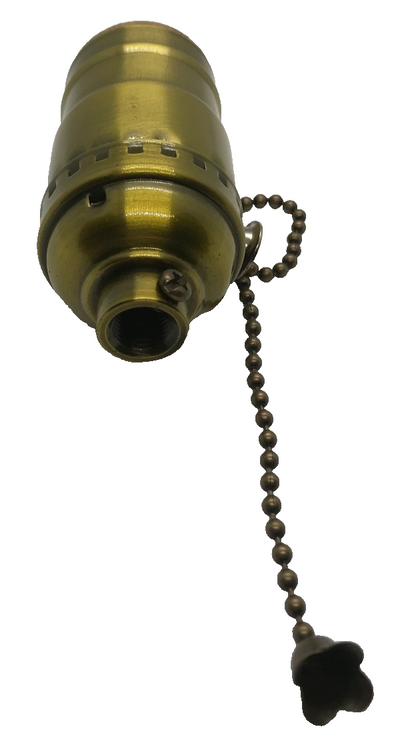 New On/Off Pull Chain Lamp Socket, Solid Brass, Antique Brass Finish #SO286A