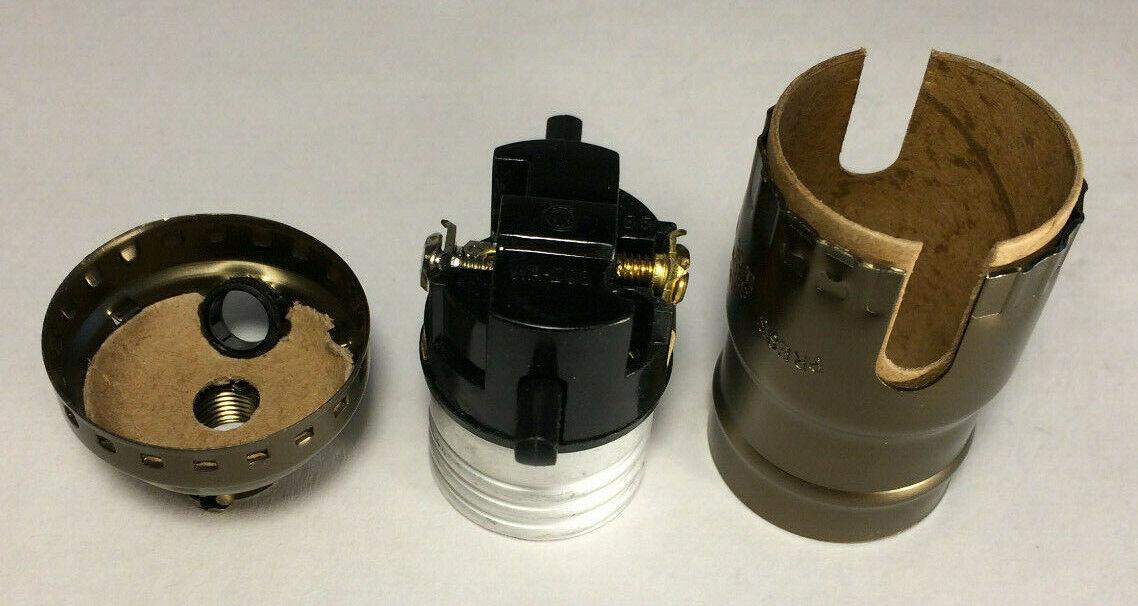 New Push - Thru Lamp Socket With Side Outlet For Cord, Antique Brass Finish #340A - Stone Door Lamps