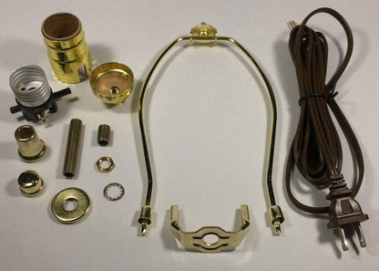 Table Lamp Wiring Kit 8" Brass Plated Harp, Push - Thru Socket, 8 ft. Brown Cord - Stone Door Lamps