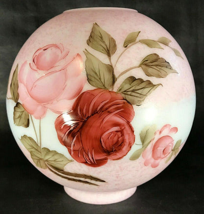 New 9" Hand Painted Queen Elizabeth Floral Scene Mottled Carmine Tint Ball Shade - Stone Door Lamps