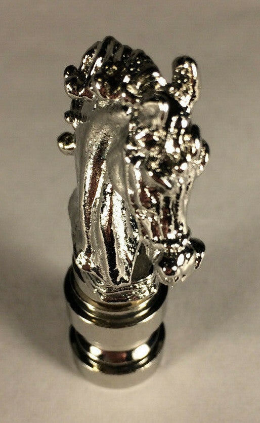 New 2 1/4" Knight Horse Cast Metal Lamp Harp Finial, Nickel Finish #LF122N