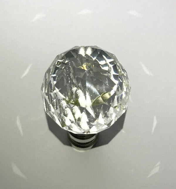 New 2 1/4" Crystal Lamp Finial With Nickel Finish Base, 1/4-27F Tap, #CF139N