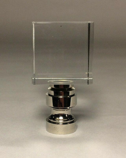New Clear Crystal Cube Lamp Harp Finial, Nickel Base, 1 3/4" ht., 1/4 - 27 #LF090 - Stone Door Lamps