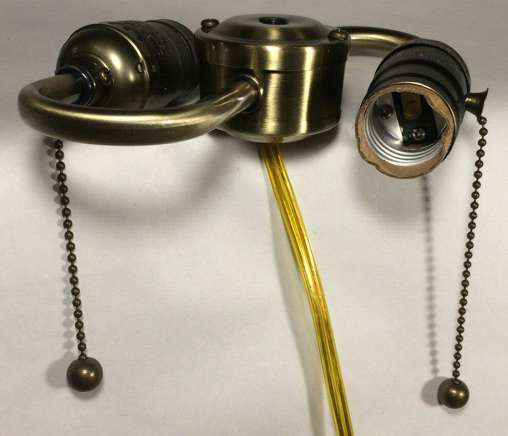 New Wired S-Type 2-Light Lamp Cluster w/ Pull Chain Sockets, Antique Finish 412A