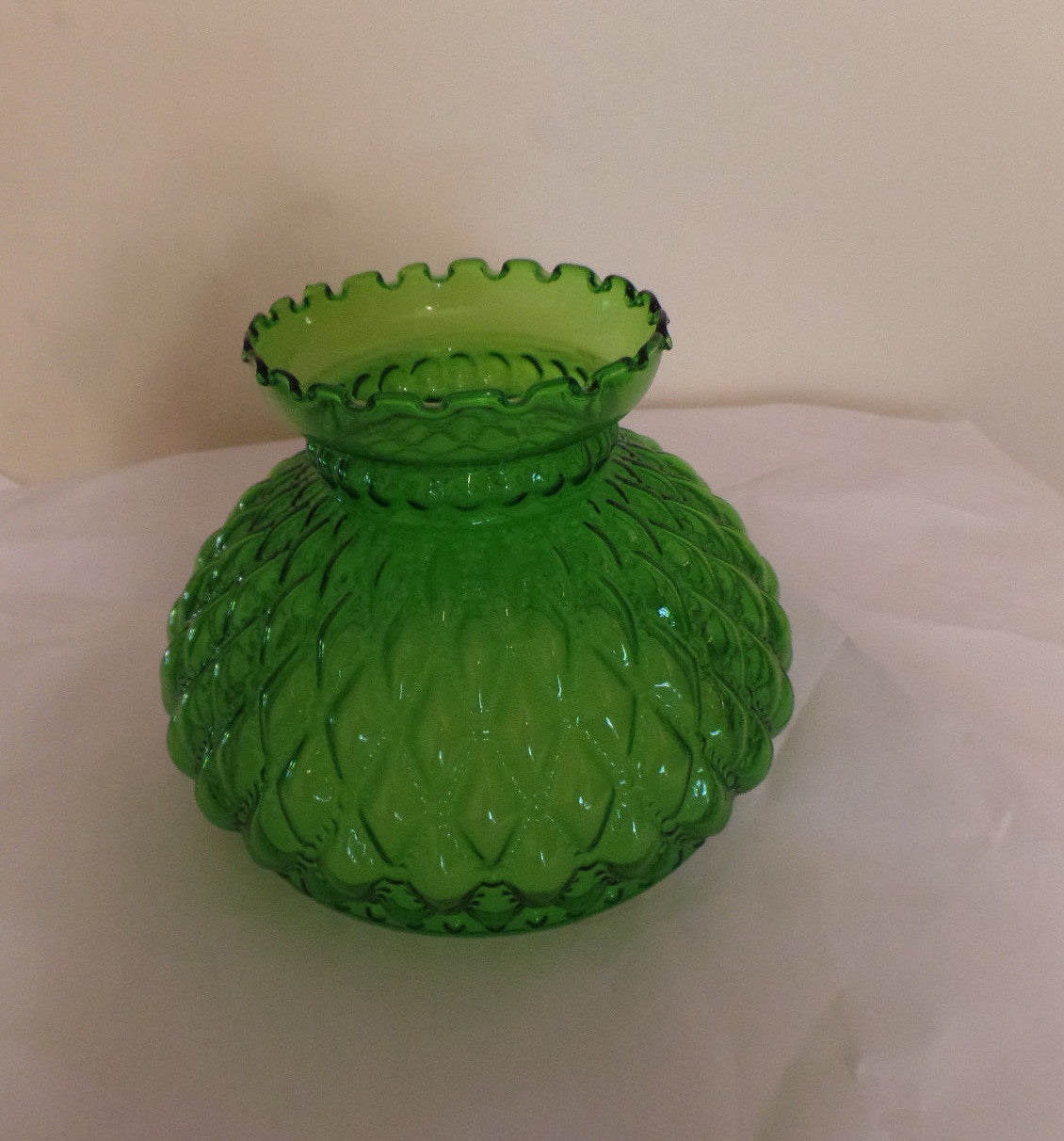 NEW 7" Diamond Quilted Dark Green Glass Oil Student Lamp Shade Crimp Top  #PS665