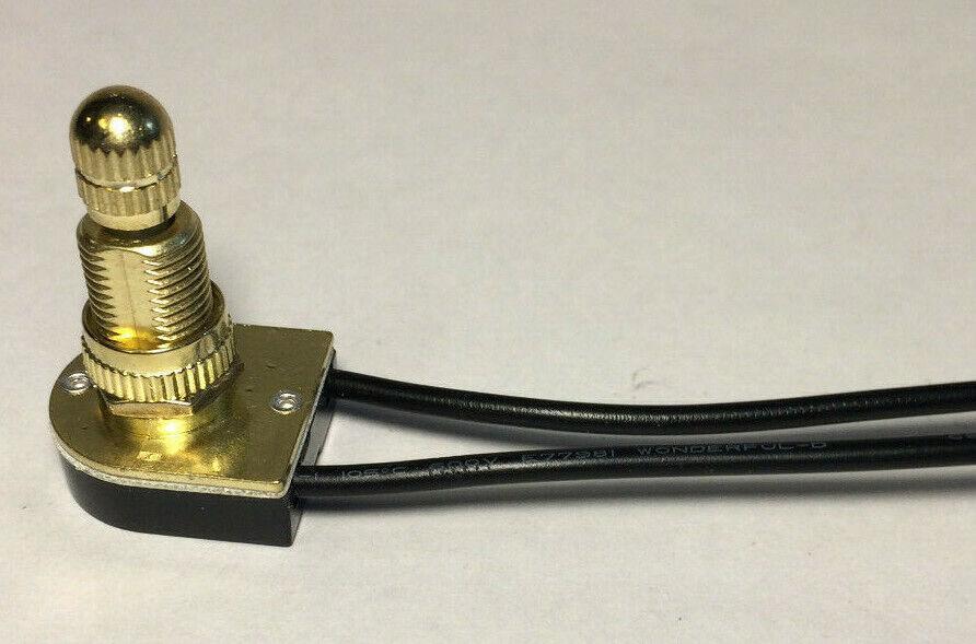 New Tall Brass On/Off Rotary Canopy Switch, 5/8" Shank, 6" Long Wire Leads RS406 - Stone Door Lamps