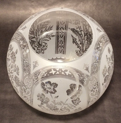 8" Five Scene Floral Etched Victorian Ball Gas Lamp Shade - 4" fitter #GS595