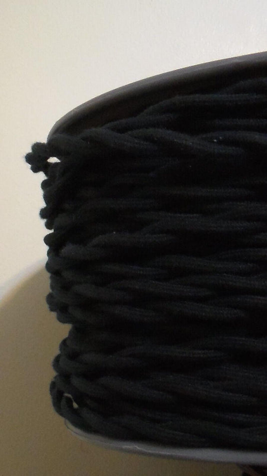 Black Twisted Cotton Covered Wire Antique Style Cloth Lamp Cord, 6 ft. minimum