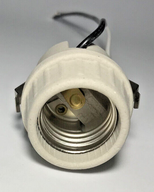 New Medium Base U-Clip Snap In Porcelain Keyless Fixture Socket, 8.5" Lead Wires