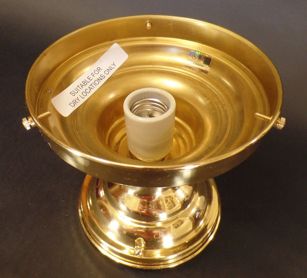 New Schoolhouse Lighting Fixture, Wired, Brass, Polished & Lacquered, 6" Fitter
