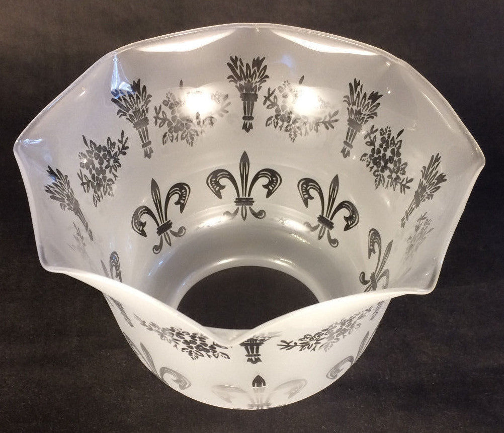 4" Fitter Frosted FLEUR-DE-LIS ETCHED FILIGREE GLASS GAS FLOOR LAMP SHADE #8544