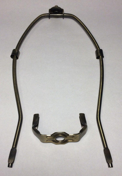 9" Antique Finish Heavy Brass Lamp HARP Shade Holder + Base for Lamp Repair - Stone Door Lamps