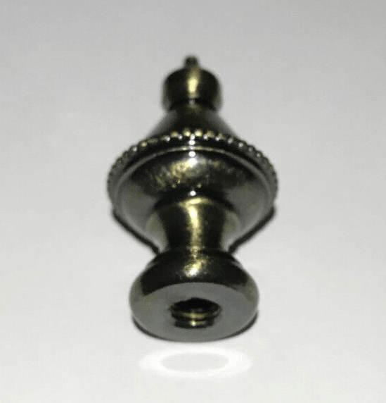 New 1 1/2" Turned Brass Lamp Finial w/ Antique Brass Finish, 1/4 - 27F Tap #BF348A - Stone Door Lamps