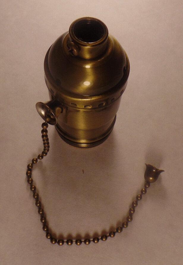 On/Off Solid Antique Brass Pull Chain Early Electric Style Uno Lamp Socket #285A