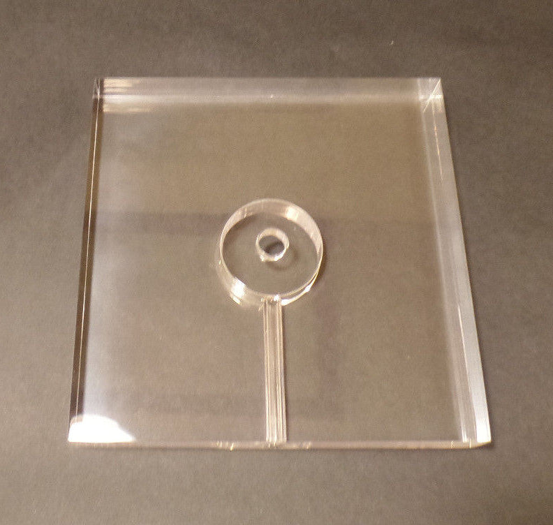 New Clear Square Acrylic Lamp Base w/ Center Hole & Side Outlet, 8" Diameter