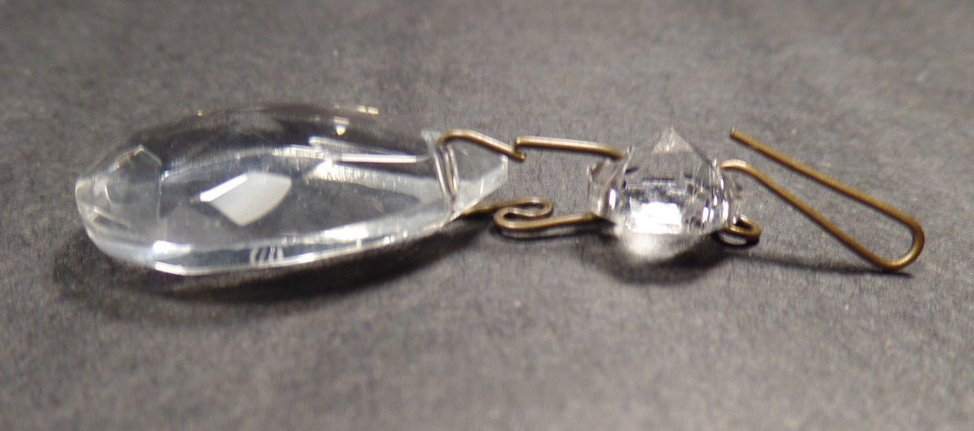 1 1/8" (28mm)Glass Crystal Pendalogue Prism w/ Antique Brass Pin Chandelier Lamp
