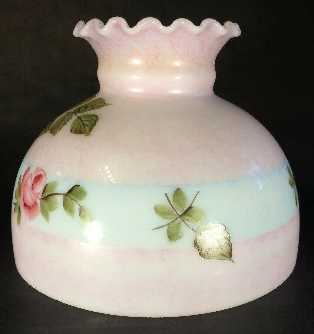 New 10" Hand Painted Student Shade W/ Queen Elizabeth Roses Mottled Carmine Tint - Stone Door Lamps