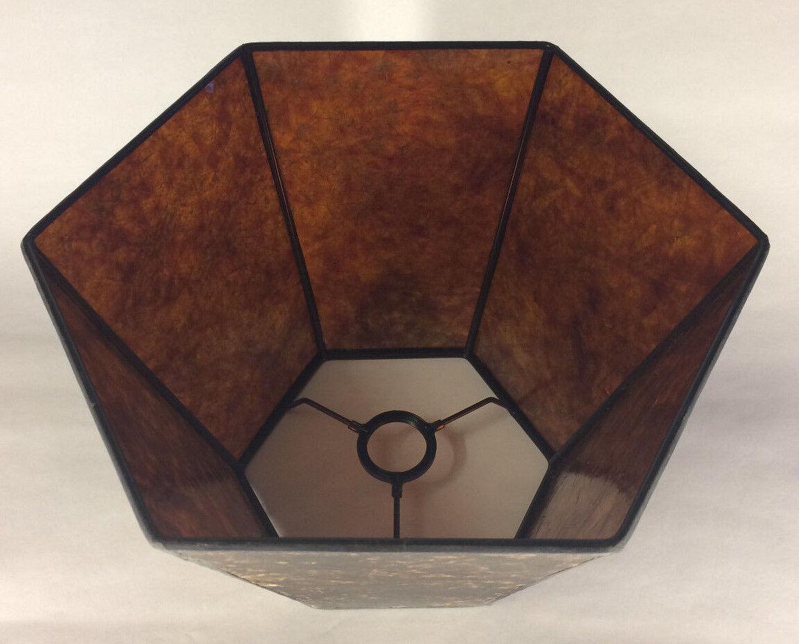 7" x 12" x 7 1/2" Antique Amber Hexagon Style Mica UNO Bridge Floor Lamp Shade - Stone Door Lamps
