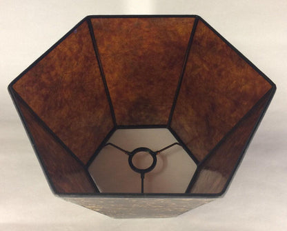 7" x 12" x 7 1/2" Antique Amber Hexagon Style Mica UNO Bridge Floor Lamp Shade - Stone Door Lamps