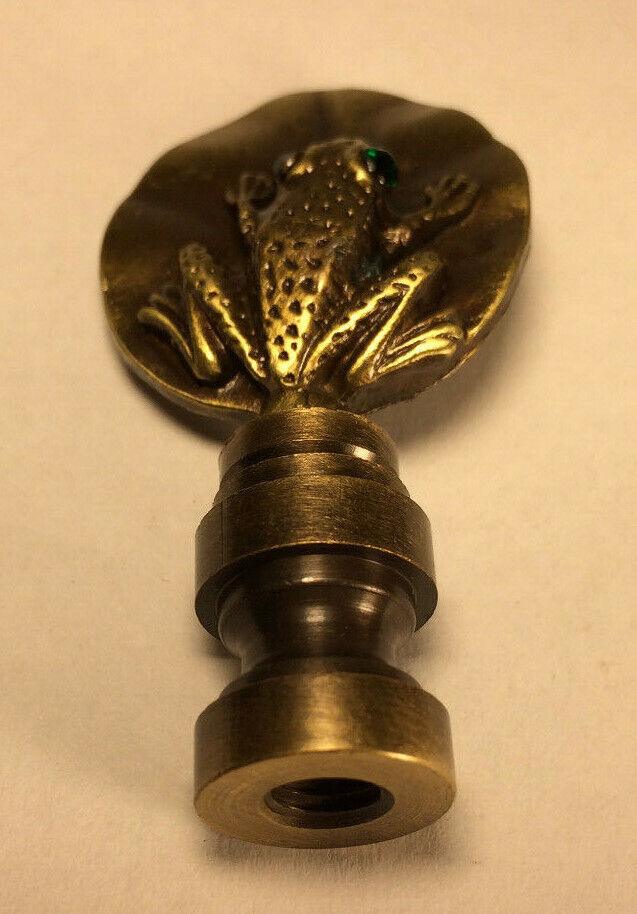 New 2 3/8" Tree Frog Cast Metal Lamp Harp Finial, Antique Finish 1/4 - 27F #LF239A - Stone Door Lamps