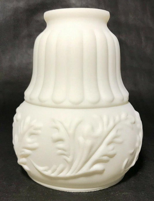 New Satin White Early Style Embossed Leaves Fixture Shade, 2 1/4" Fitter, #FS406 - Stone Door Lamps