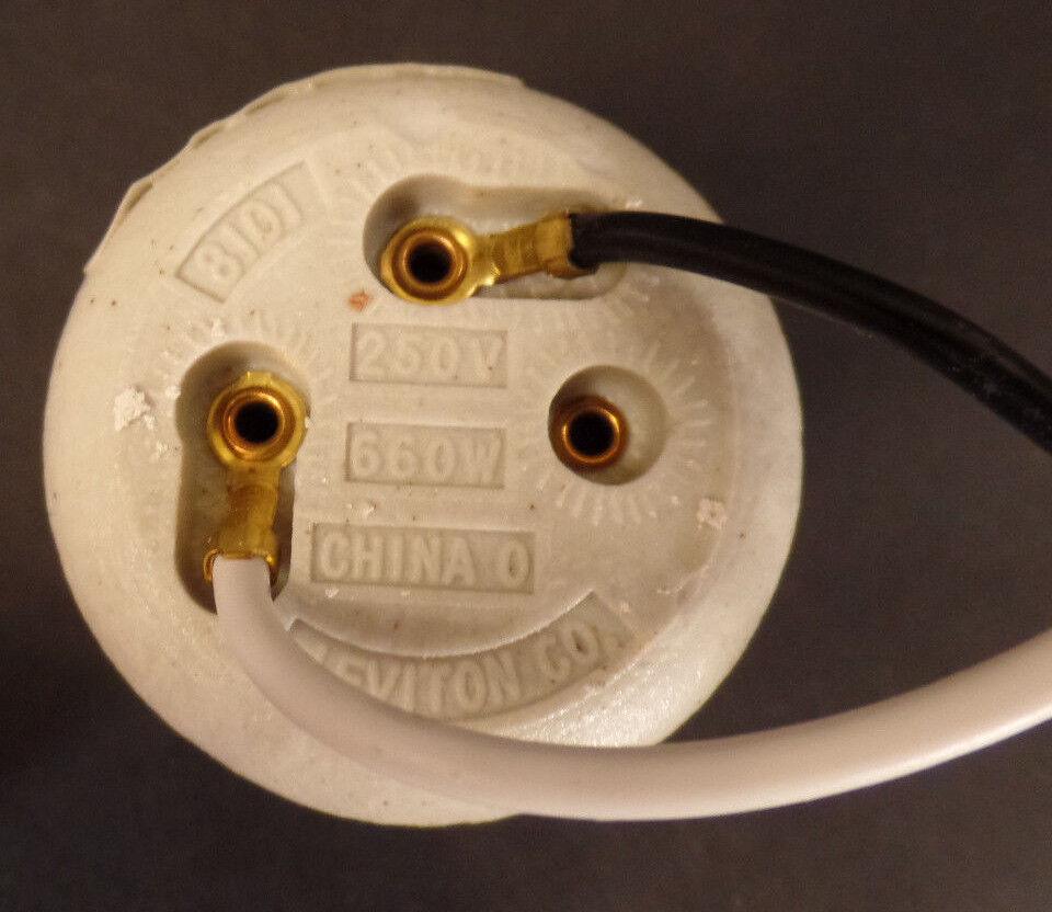 New Leviton 2 Piece Ring Type Medium Base Porcelain Socket With 9" Lead Wires - Stone Door Lamps