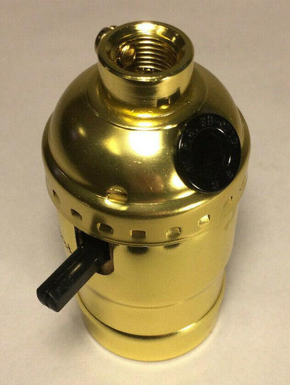 New Push - Thru Lamp Socket With Side Outlet For Cord, Brass Plated, U.L. #CS340 - Stone Door Lamps