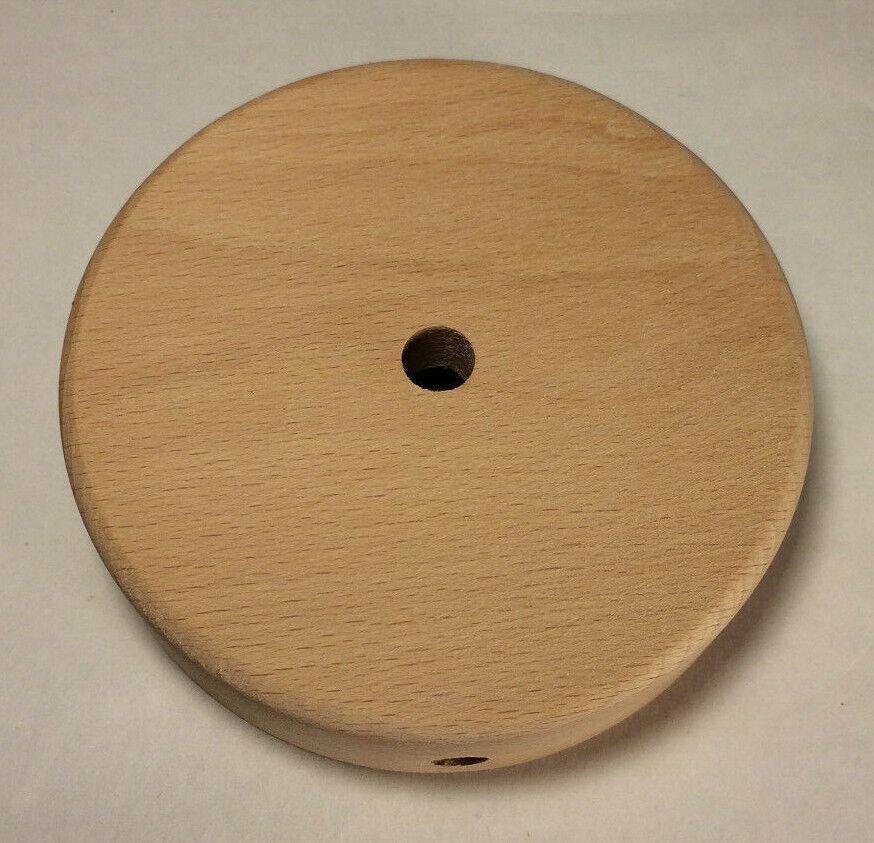 New 4" Modern Style Disc Shaped Rustic Wooden Lamp Base w/ Wire Way Hole #WB312U - Stone Door Lamps