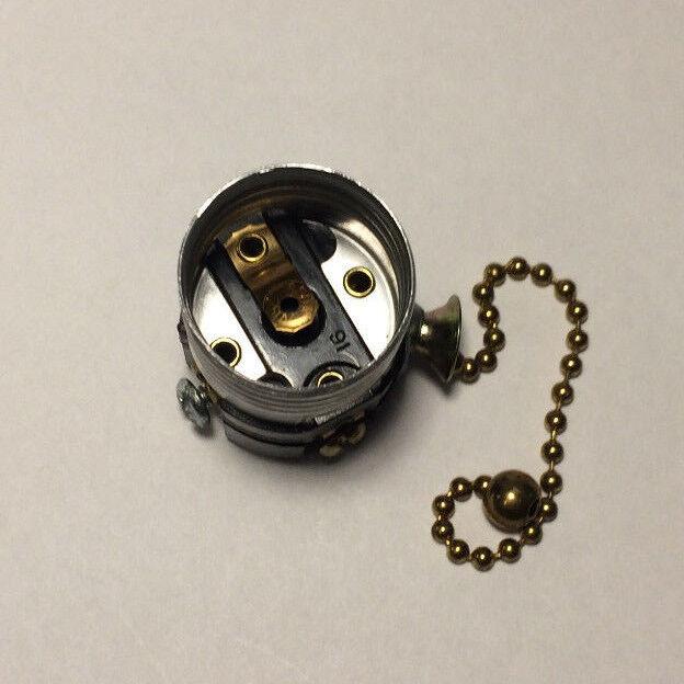 LEVITON PULL CHAIN LAMP LIGHT SOCKET INTERIOR w/ 5" Brass Finish Chain #SO210 - Stone Door Lamps