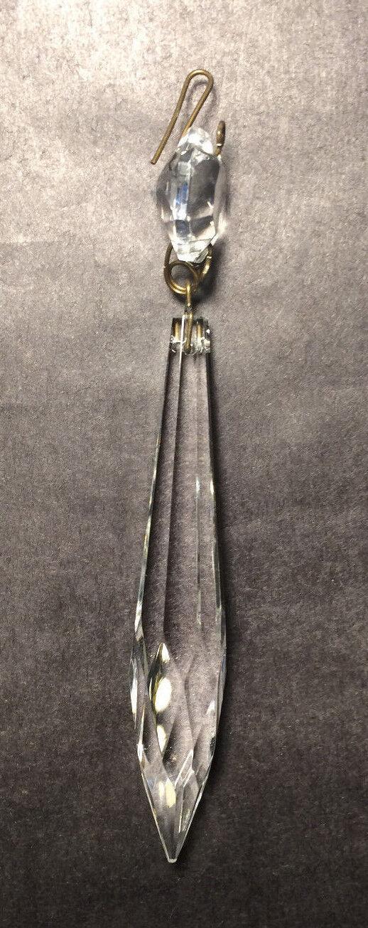3" (76mm) LONG CLEAR CRYSTAL U - DROP PRISM ANTIQUE BRASS PINS, SOLD INDIVIDUALLY - Stone Door Lamps