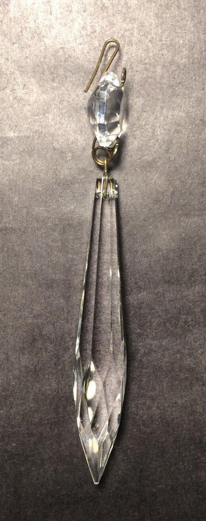 3" (76mm) LONG CLEAR CRYSTAL U - DROP PRISM ANTIQUE BRASS PINS, SOLD INDIVIDUALLY - Stone Door Lamps