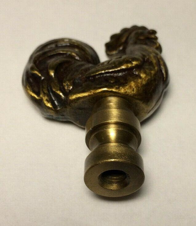New 2 1/2" Rooster Cast Metal Lamp Harp Finial w/ Antique Brass Finish, #LF063A - Stone Door Lamps