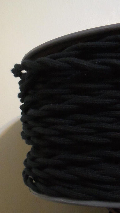 25 Ft. Spool Black Twisted Cotton Covered Lamp Cord Wire Antique Vintage Style - Stone Door Lamps