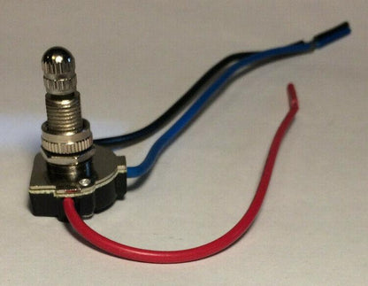 New 3 - Way Nickel Rotary Switch, 2 Circuit, 5/8" Shank, 6" Long Wire Leads RS408N - Stone Door Lamps